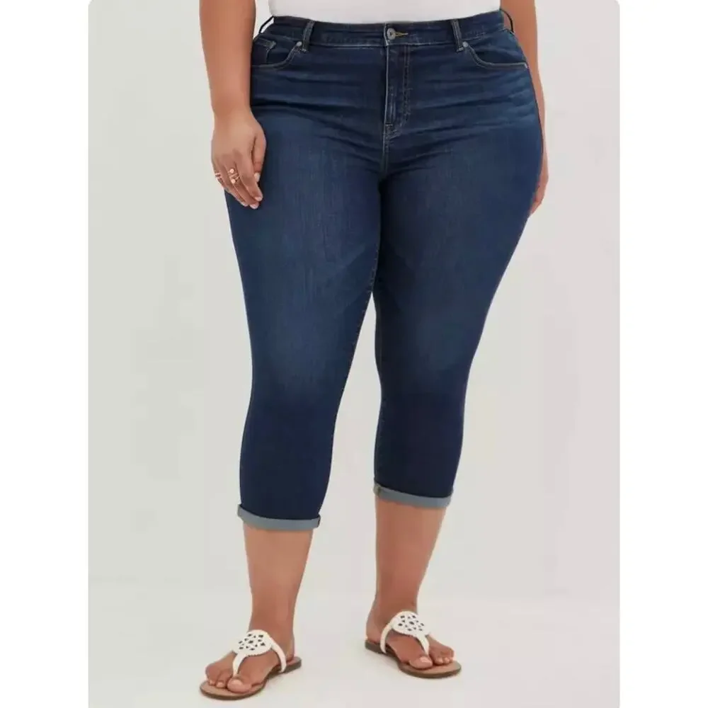NEW Torrid Crop MidFit Super Skinny Jeans Womens 18 MId-Rise Soft Stretch Denim